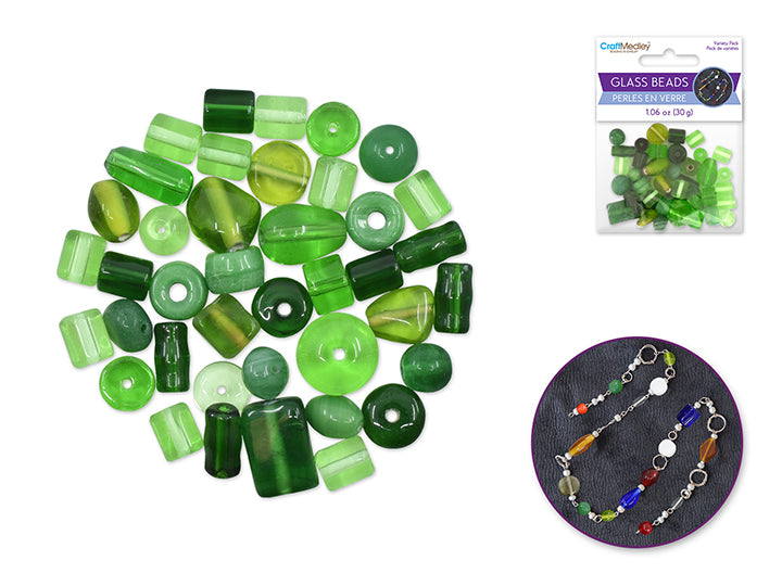 Glass Beads 8-14mm Handmade Lampwork Mix-Pack 30g Green