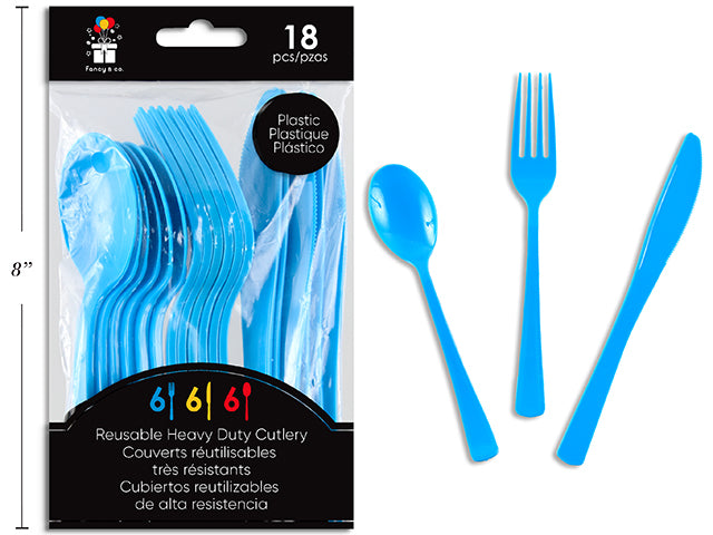 Ensemble de Couverts en Plastique Réutilisables Bleu Ciel, 18 Pièces Assorties