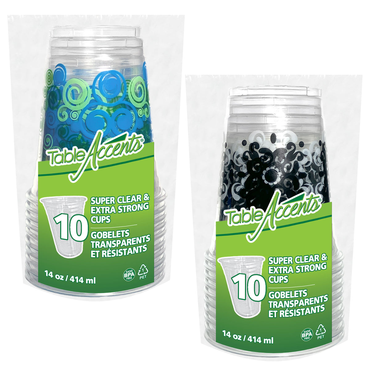 Gobelets Super Transparents Imprimes Table Accents, 14oz, 10 Unites