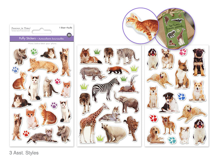 3D Puffy PVC Stickers 4x6in Assorted Creatures