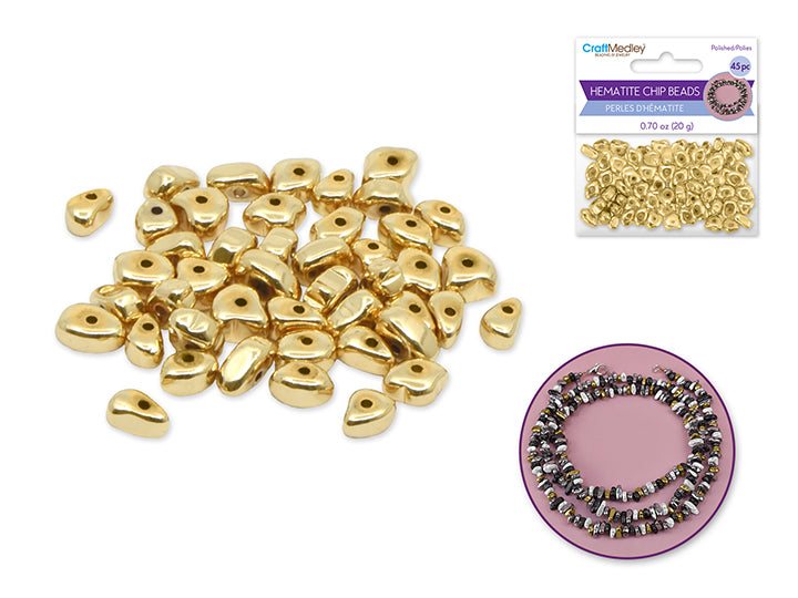 Polished Hematite Chip Beads 5-10mm 20g (Approx. 45pc) Gold