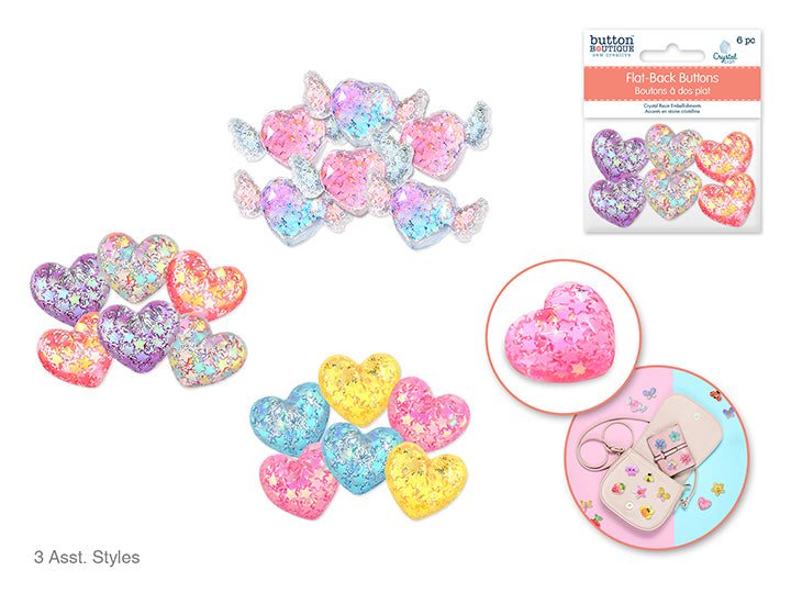 Flat-Back Crystal Resin Embellishments 6pc Assorted Hearts