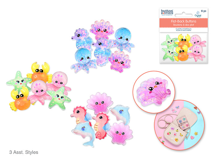 Flat-Back Crystal Resin Embellishments 6pc Assorted Sea Friends