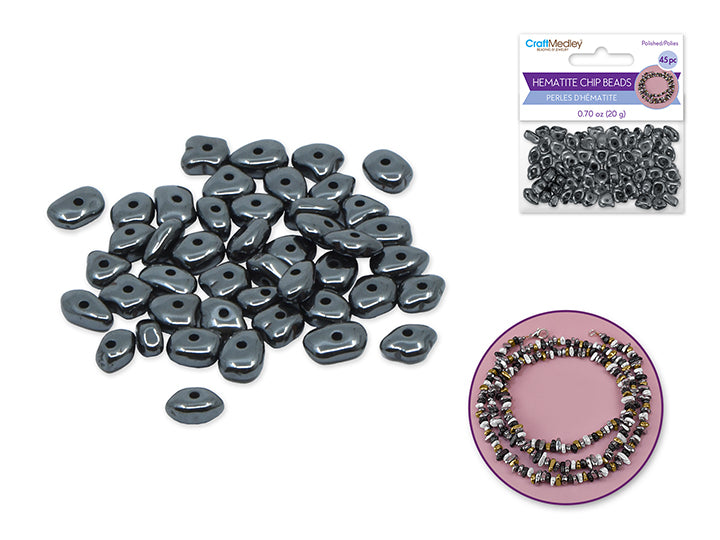 Polished Hematite Chip Beads 5-10mm 20g (Approx. 45pc) Metallic Grey