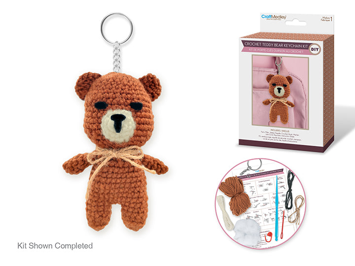 DIY Crochet Teddy Bear Keychain Kit 4.5x2.75in Cozy