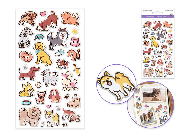3D Foil Debossed Stickers 3.8x6.9in Puppies