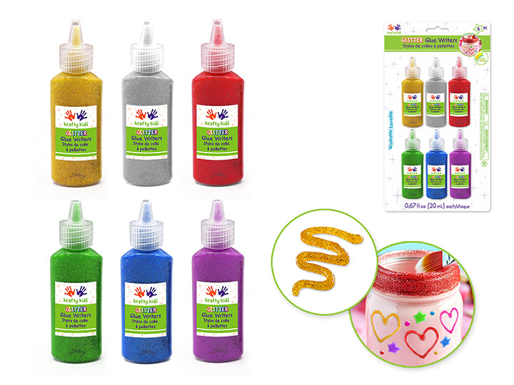 Glitter Glue Writers 6pc 120ml (20ml Each) Primary