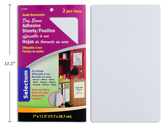 Feuilles Adhésives Effaçables à Sec, Paquet de 2, 7x11.3po