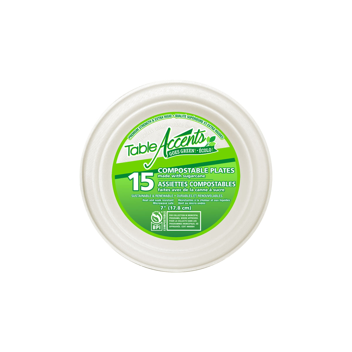 Assiettes Compostables Table Accents, 7po, 15 Unites