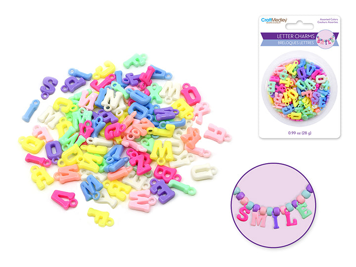 Acrylic Alphabet Letter Charm Beads 11mm 28g Assorted Colors