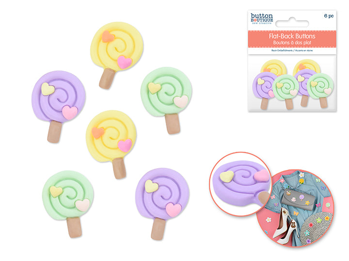 Flat-Back Resin Embellishment Buttons 6pc Assorted Pop Spiral