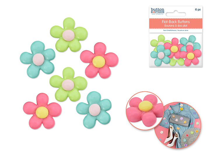 Flat-Back Resin Embellishment Buttons 6pc Assorted Daisy