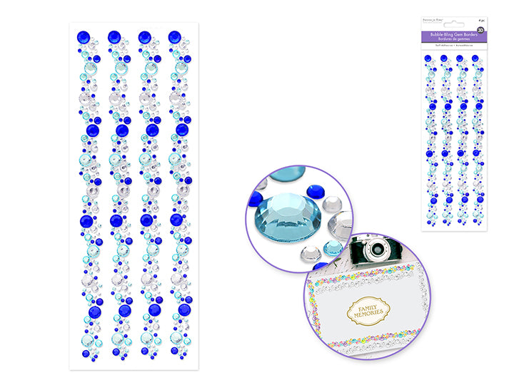 Bubble Bling Border Stickers 3.7x10.4in 4pc Blue