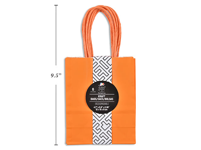 6 XS Kraft Gift Bags - Orange 15x12x6cm
