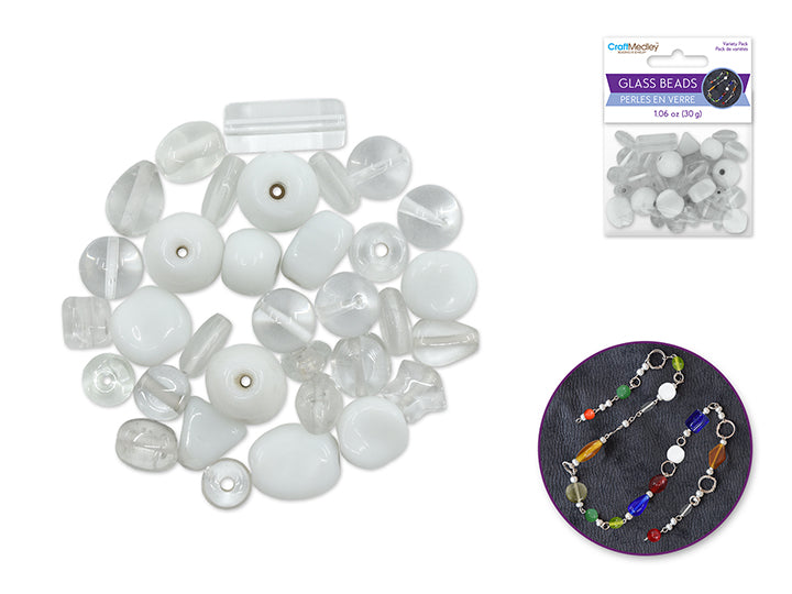 Glass Beads 8-14mm Handmade Lampwork Mix-Pack 30g White