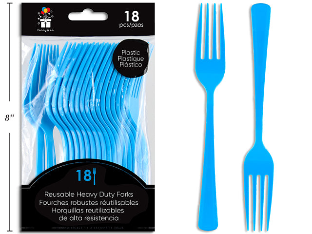 Fourchettes en Plastique Réutilisables Bleu Ciel, 18 Unités