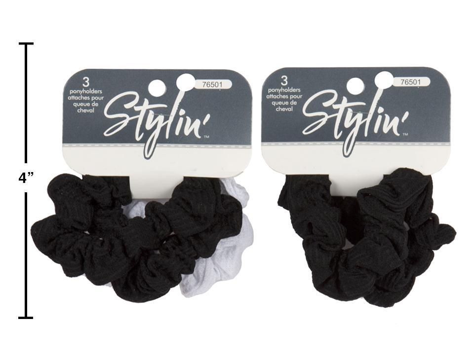 3-Piece Black and White Ponytail Holders