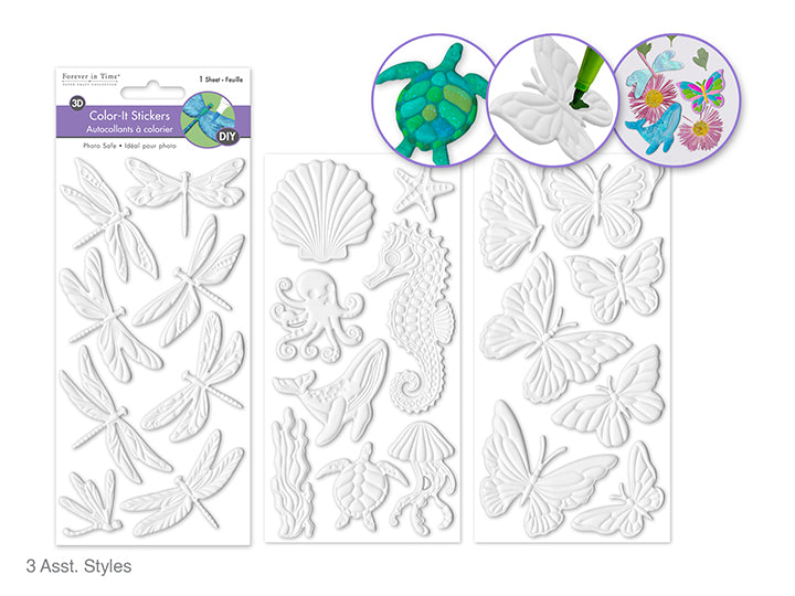 3D Color-It DIY Puffy Stickers 3.54x6.9in Creatures