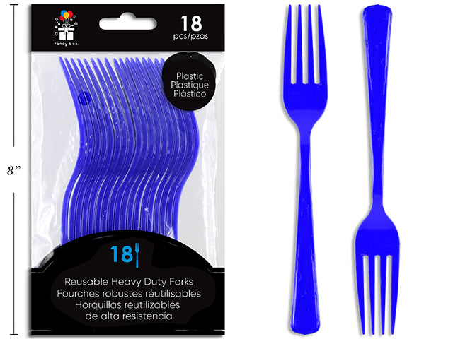 Fourchettes en Plastique Réutilisables Bleu Marine, 18 Unités