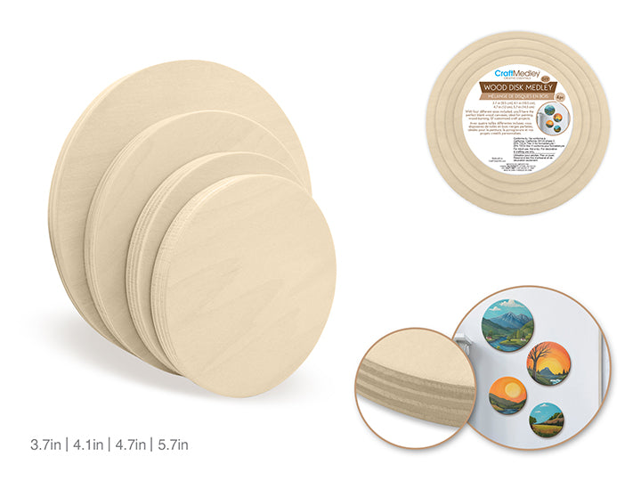 DIY Wood Round Disks 4 Sizes Assorted 1.2cm Thick