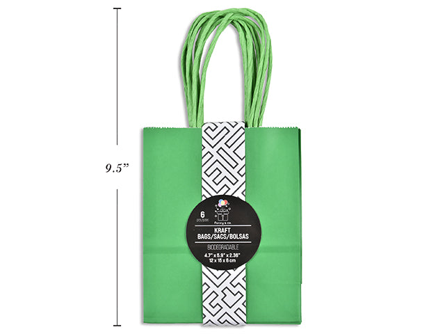 6 XS Kraft Gift Bags - Green 15x12x6cm
