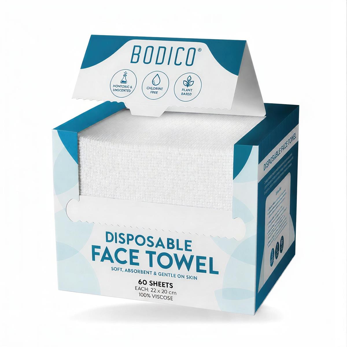 Bodico 60 serviettes pour le visage jetables 22x20cm