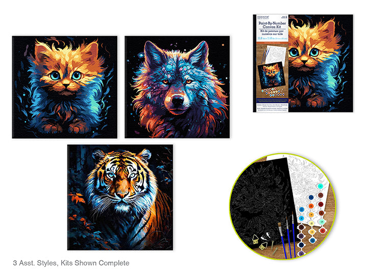Black Stretched Canvas Paint-by-Number Kit 11.8x11.8in Creatures