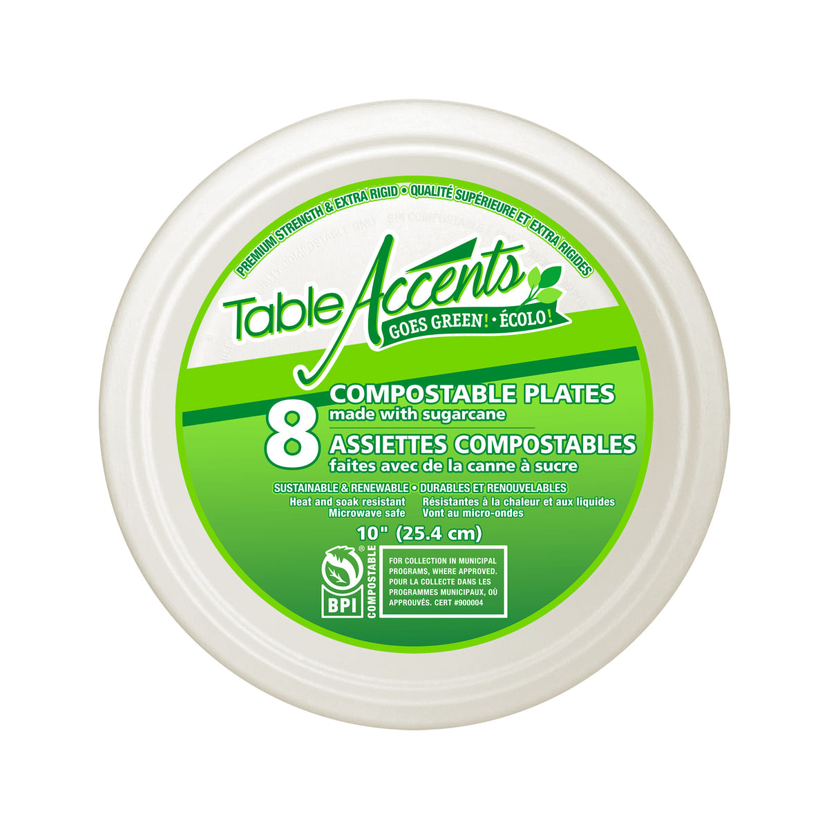 Assiettes Compostables Table Accents, 10po, 8 Unites