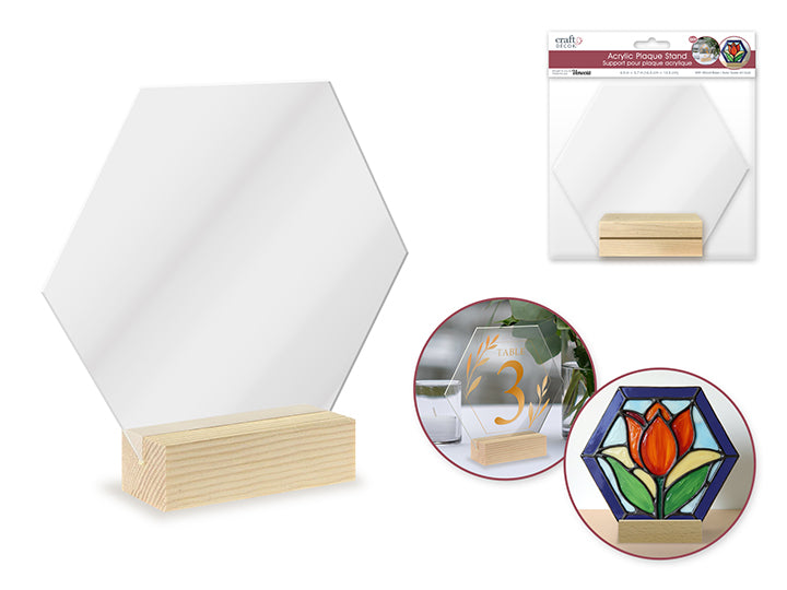 Acrylic Plaque Stand with Wood Base Hexagon