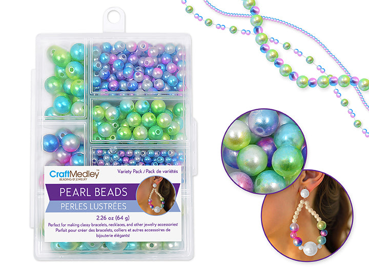 Dyed Gloss Pearl Beads 4/6/8/10/12mm Assorted 64g in Box Seaside