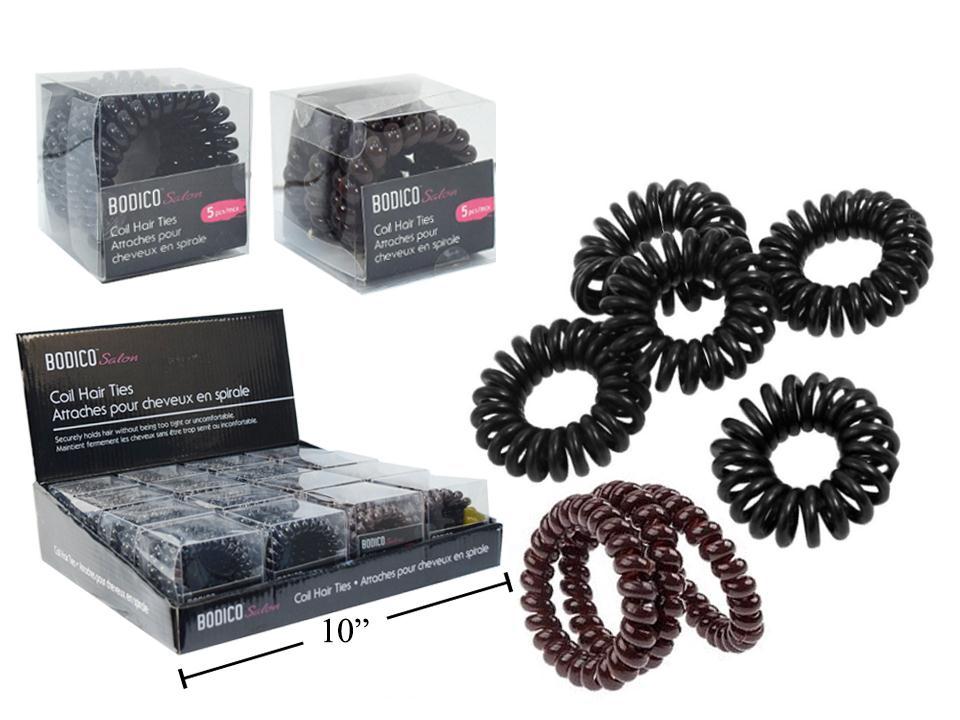 5-Piece Coil Hair Ties, Black and Brown
