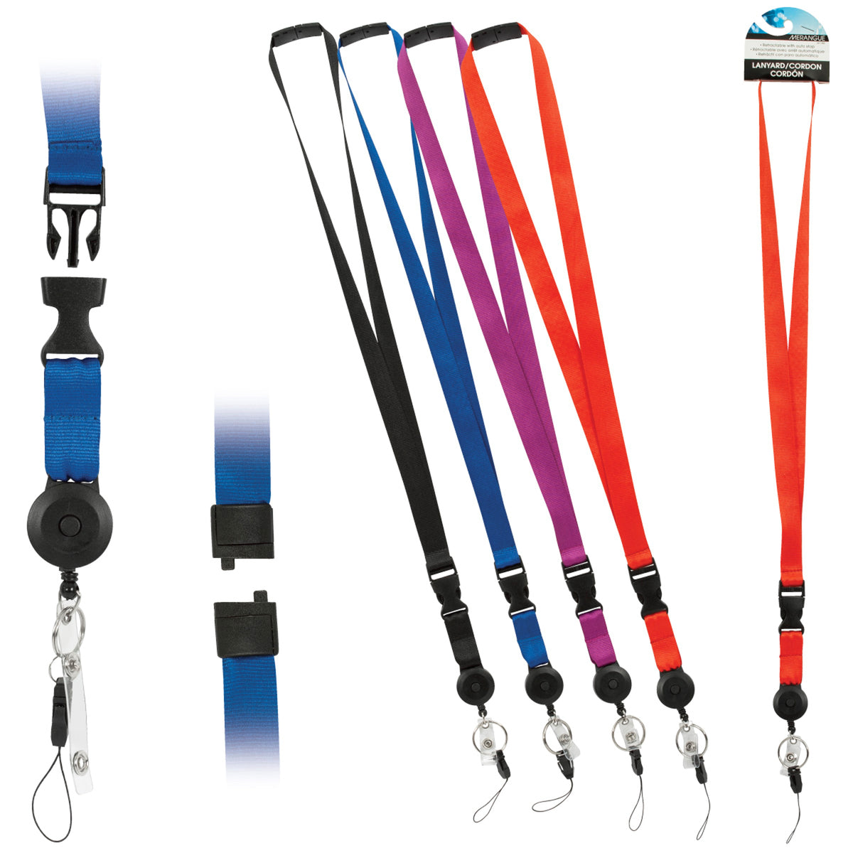 Lanyard with Detachable Badge Reel, Assorted Colors