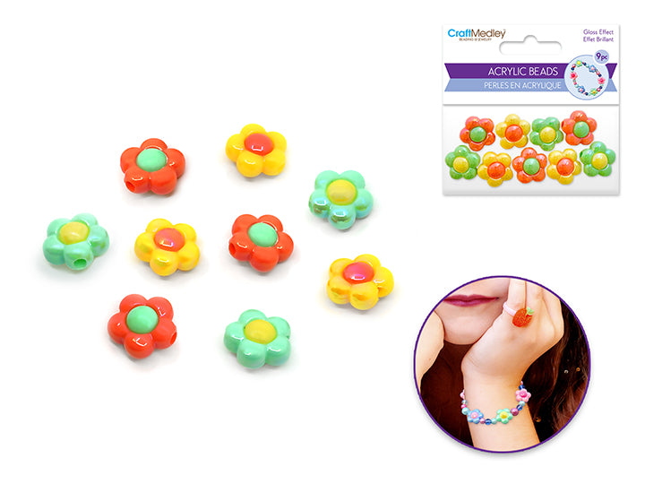 Acrylic Puffy Daisy Beads 15mm 9pc Multi-Pack Citrus