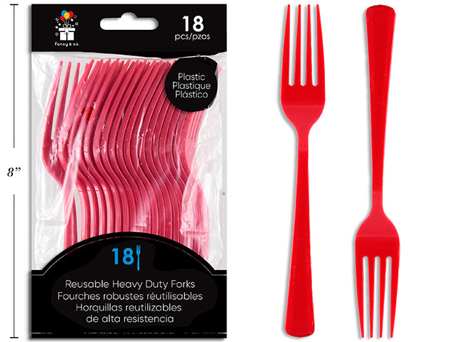 Fourchettes en Plastique Réutilisables Rouges, 18 Unités