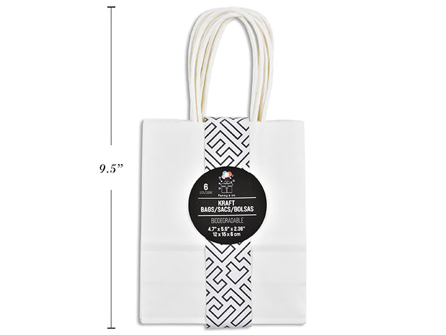 6 XS Kraft Gift Bags - White 15x12x6cm