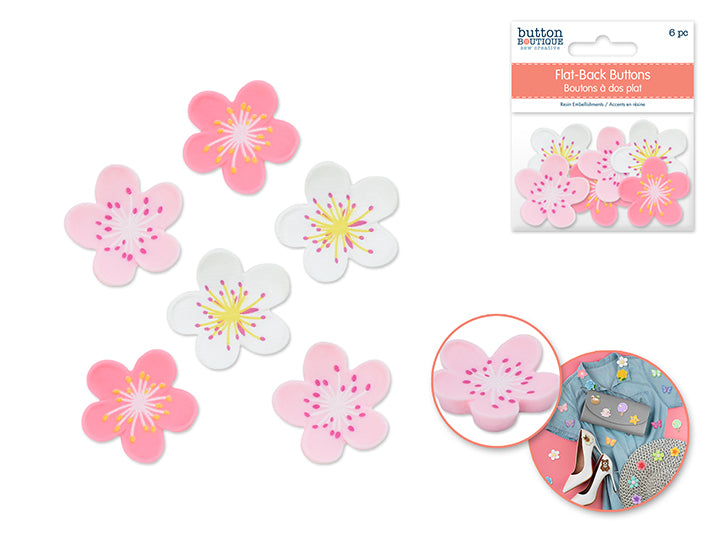 Flat-Back Resin Embellishment Buttons 6pc Assorted Cherry Blossom