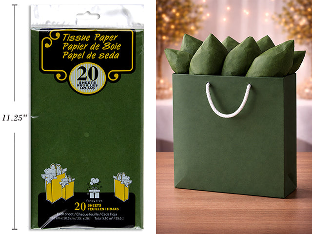 Papier de soie vert sauge, 20 feuilles