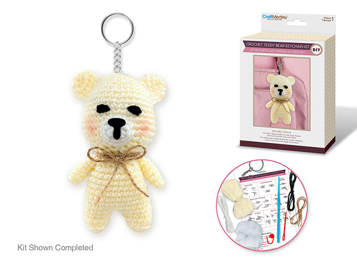 DIY Crochet Teddy Bear Keychain Kit 4.5x2.75in Cute