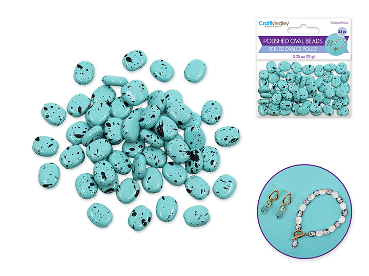 Polished Speckled Oval Beads 8-10mm 10g (Approx. 55pc) Robin's Egg Blue