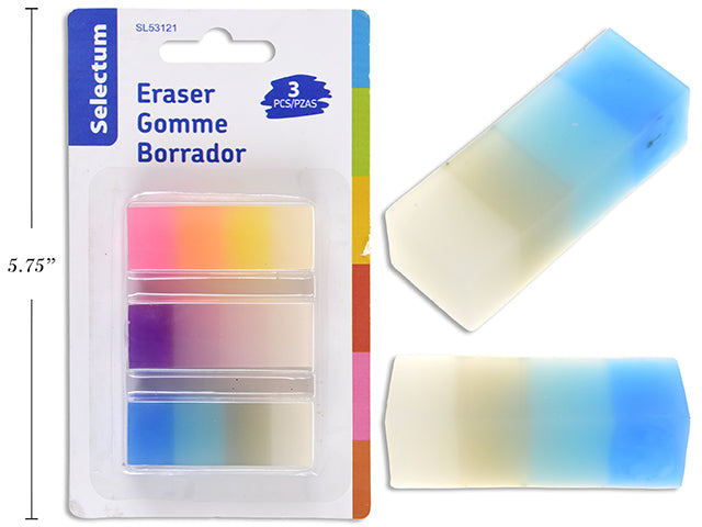 Gommes à Effacer PVC Colorées, Paquet de 3