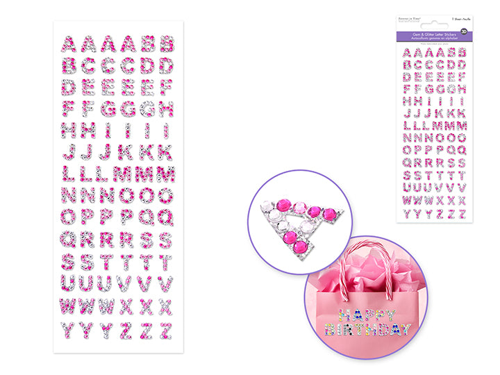 Alpha Gem Stickers 3.3x7.8in 84pc 10mm Pink