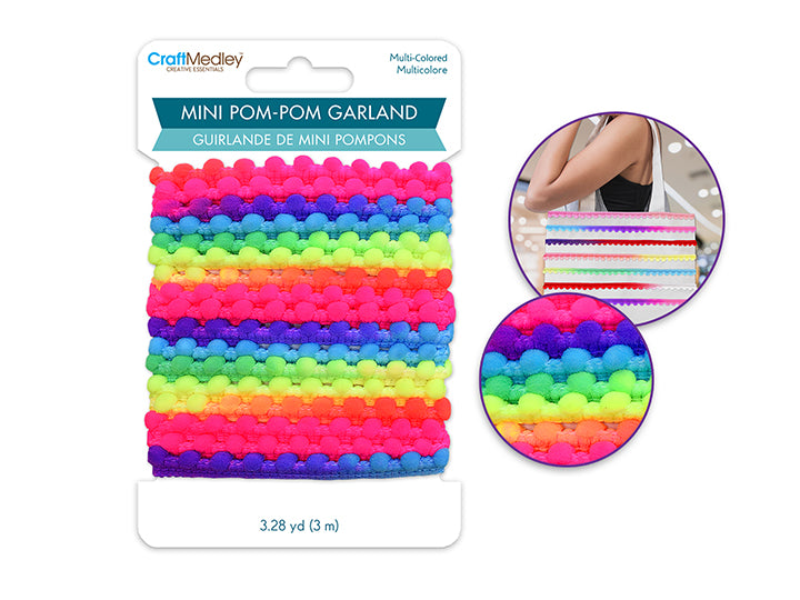 Mini Pom Garland 6mm x 3m Multi-Dyed Fiesta