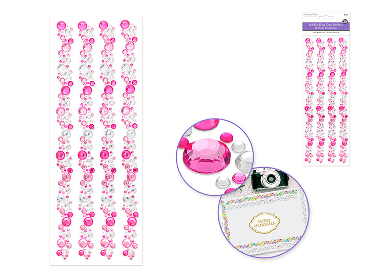 Bubble Bling Border Stickers 3.7x10.4in 4pc Pink