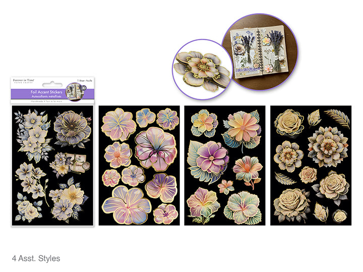 Handmade 3D Foil Accent Stickers 4.9x7.3in Floral