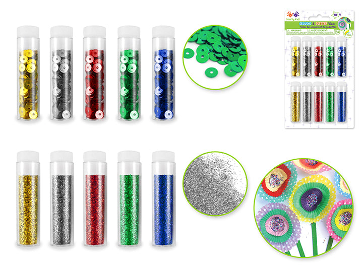 Sequin and Glitter Vial Medley 18g (10 x 1.8g) Assorted Basic