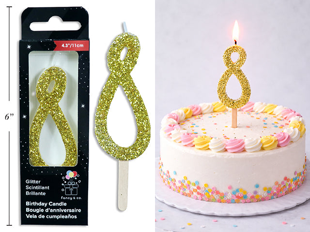 Chandelle d'anniversaire pailletée or, chiffre 8, 11 cm