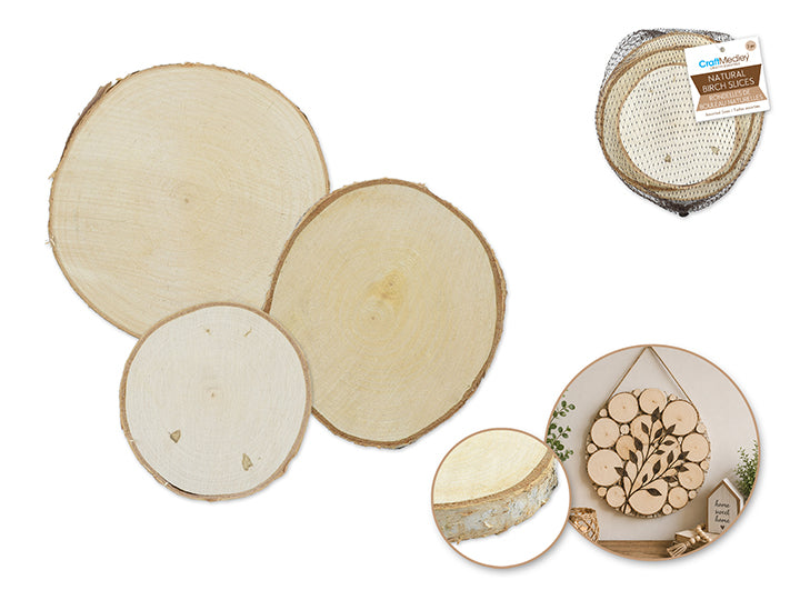 Natural Birch Slices Assorted 3pc 8-14cm