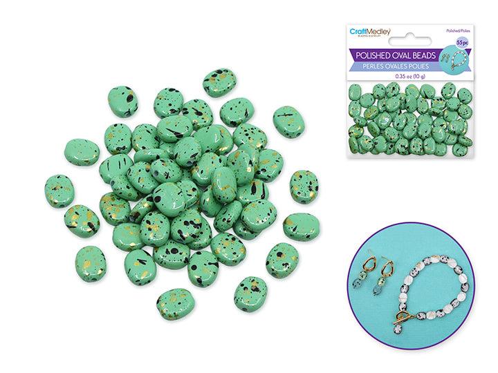 Polished Speckled Oval Beads 8-10mm 10g (Approx. 55pc) Mint