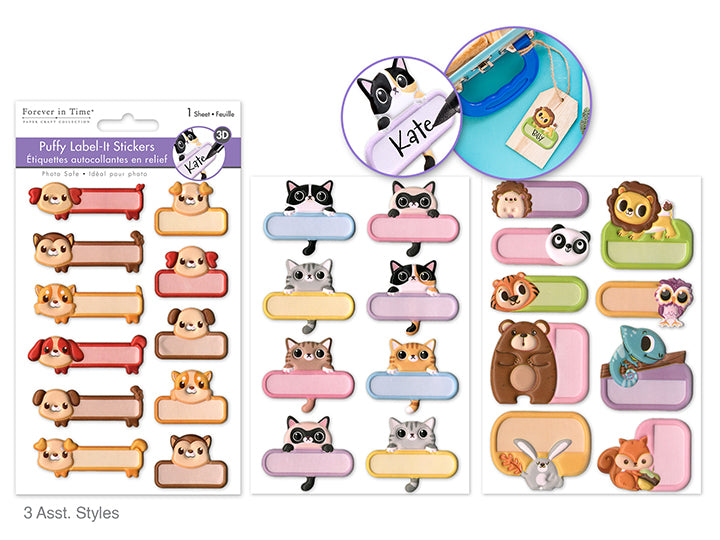 Puffy Label-It Stickers 4.1x6.1in Animals