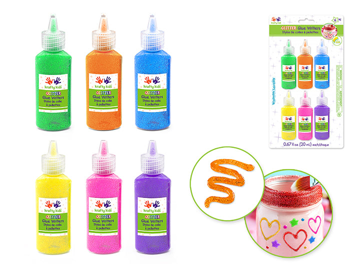 Glitter Glue Writers 6pc 120ml (20ml Each) Neon